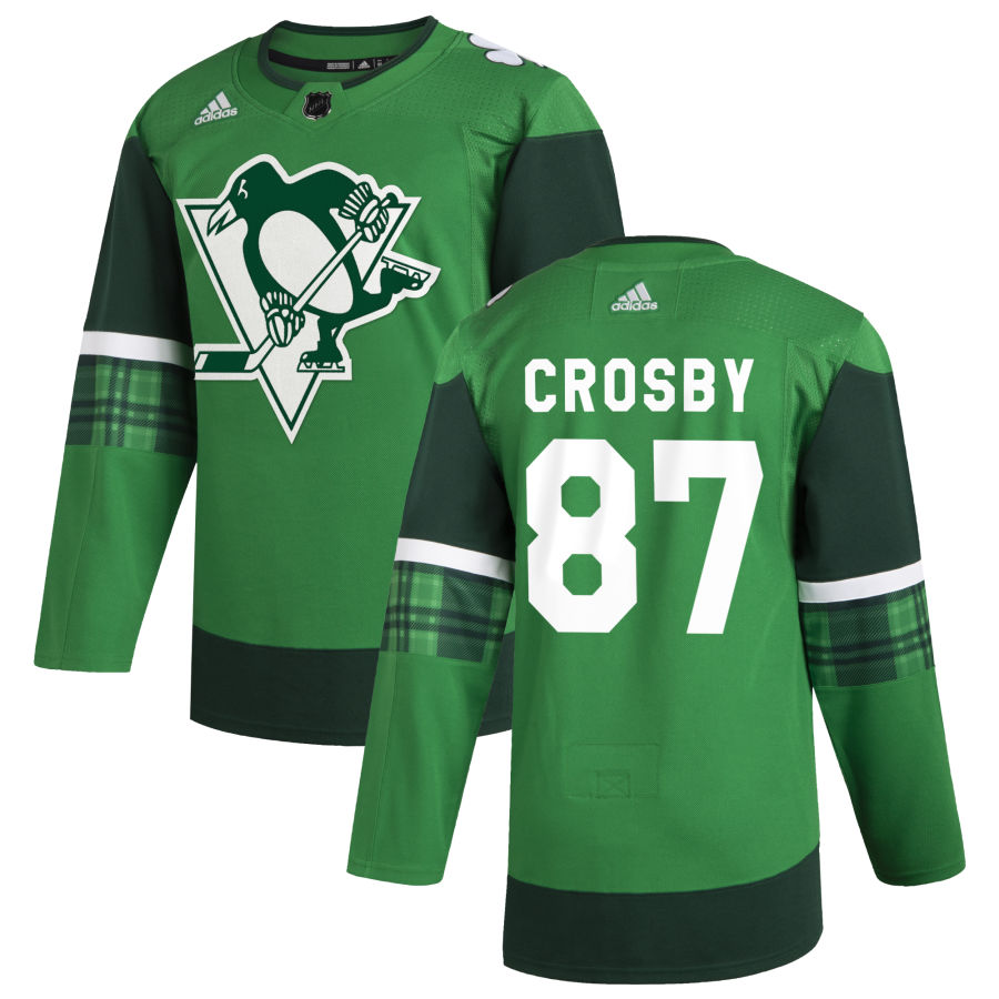 Pittsburgh Penguins #87 Sidney Crosby Men Adidas 2020 St. Patrick Day Stitched NHL Jersey Green